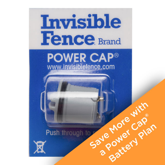 Invisible Fence power cap battery in package with text on image: Save more with a power cap battery plan