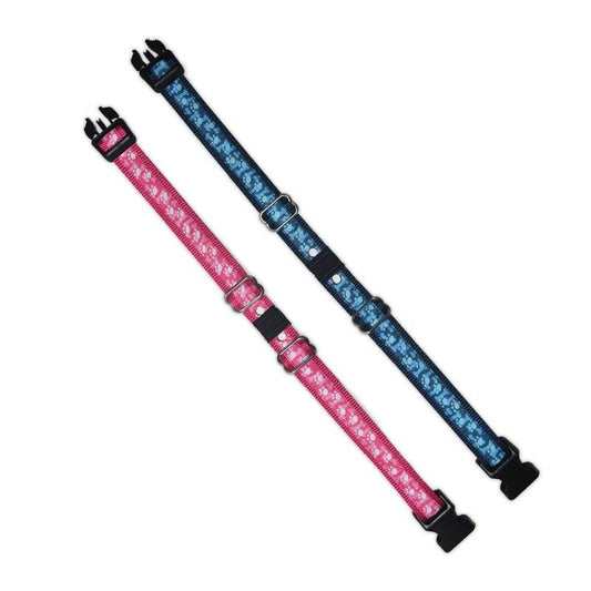 2 nylon replacement collar for invisible fence in blue and pink paws pattern