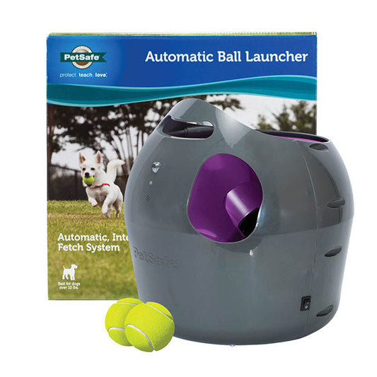 Automatic ball launcher with product package in background
